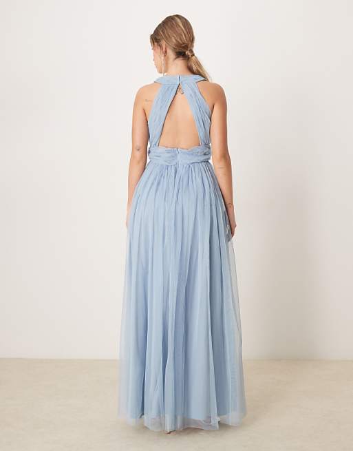 Asos Anaya Open Back Maxi Bridesmaid Dress In Soft Blue