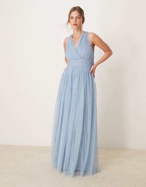 asos Anaya Open back maxi bridesmaid dress in soft blue