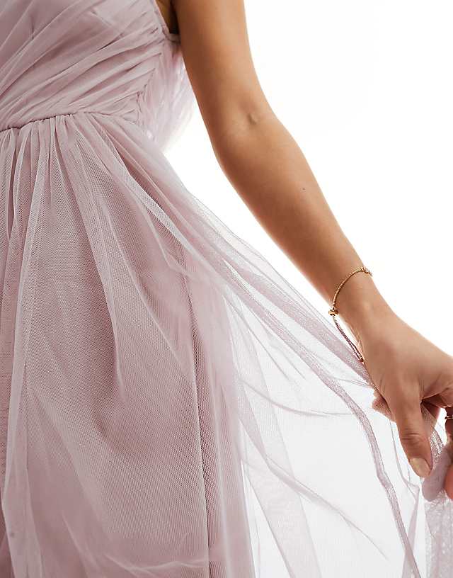 Asos Anaya Petite Bridesmaid Tulle One Shoulder Maxi Dress In Pink