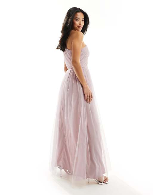 Asos Anaya Petite Bridesmaid Tulle One Shoulder Maxi Dress In Pink