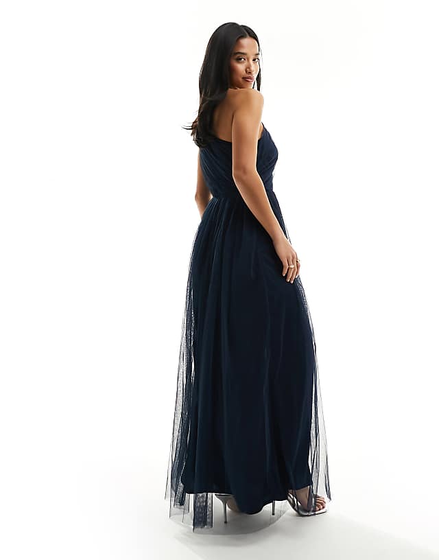 Asos Anaya Petite Bridesmaid Tulle One Shoulder Maxi Dress In Navy