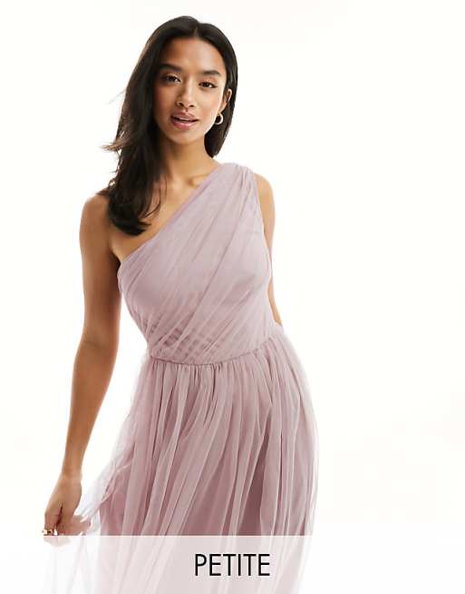 asos Anaya Petite Bridesmaid tulle one shoulder maxi dress in pink
