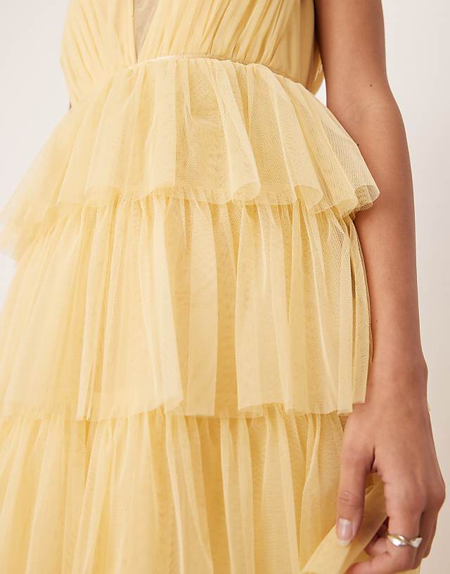 Asos Anaya Plunge Front Tiered Maxi Dress In Pale Yellow