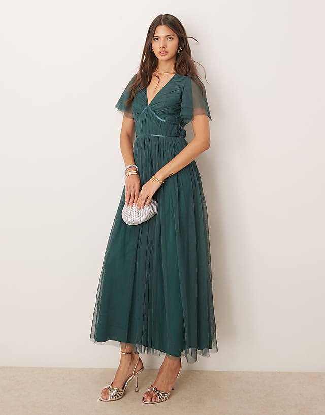 Asos Anaya Ribbon Detail Bridesmaid Midi Dress In Emerald Green
