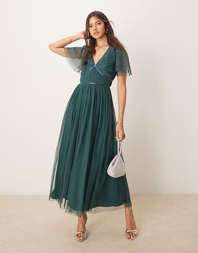 asos Anaya Ribbon detail bridesmaid midi dress in emerald green
