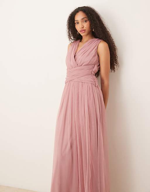 asos Anaya Sleeveless v neck bridesmaid maxi dress in blush pink
