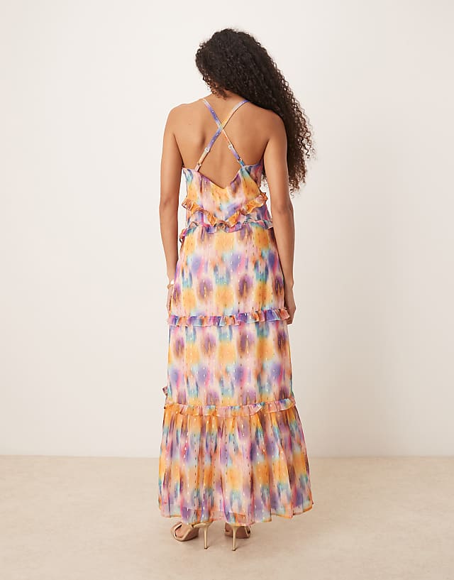 Asos Anaya Strappy Cross Back Frill Maxi Dress In Multi
