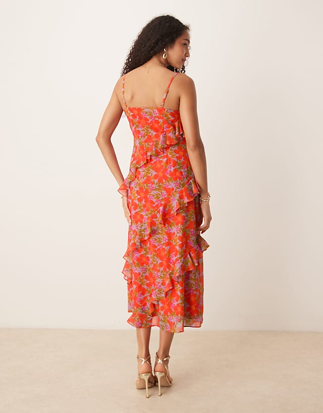 Asos Anaya Tropical Print Strappy Cowl Neck Midi Dress In Multi