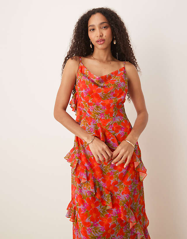 asos Anaya Tropical print strappy cowl neck midi dress in multi