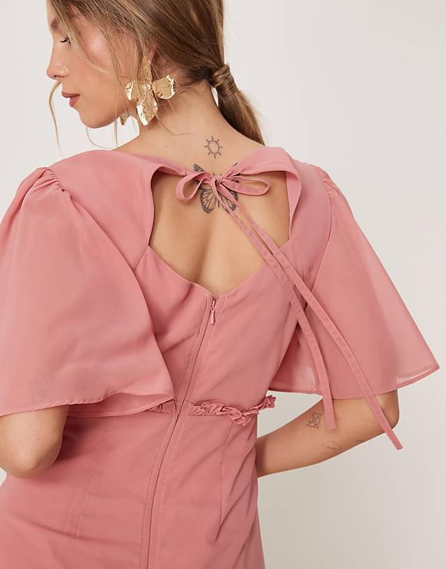 Asos Anaya V Neck Short Flutter Sleeve Maxi Dress In Dusty Rose