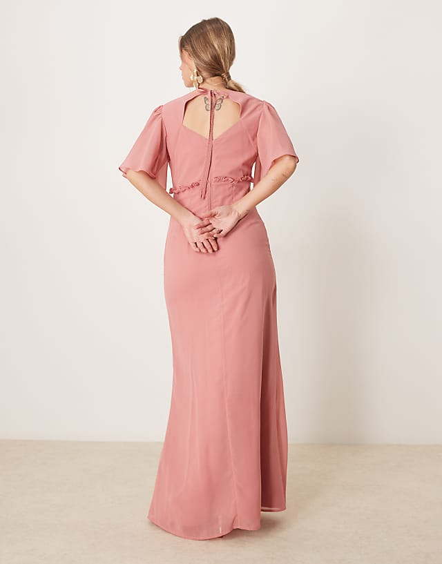 Asos Anaya V Neck Short Flutter Sleeve Maxi Dress In Dusty Rose