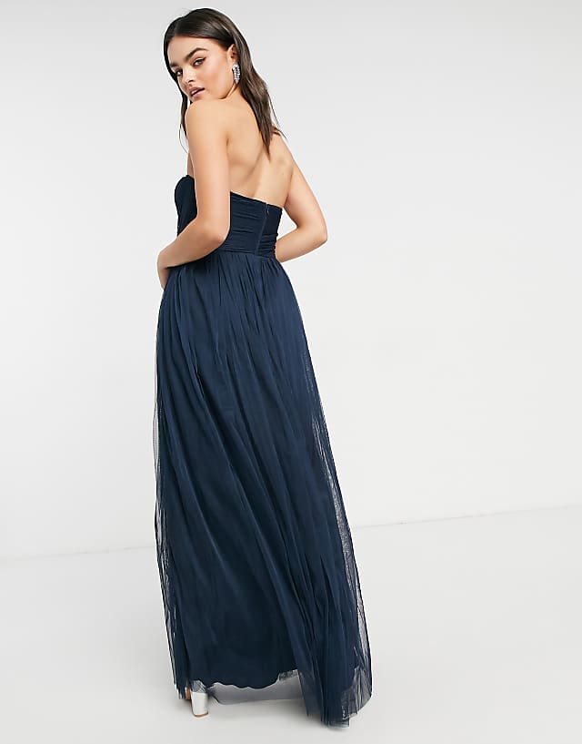 Asos Anaya With Love Bridesmaid Tulle Bandeau Maxi Dress In Navy