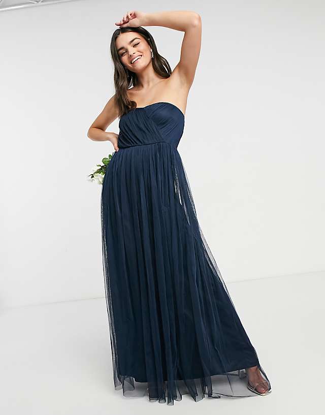 Asos Anaya With Love Bridesmaid Tulle Bandeau Maxi Dress In Navy