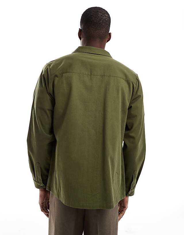 Asos Another Influence Revere Collar Utility Shirt In Khaki