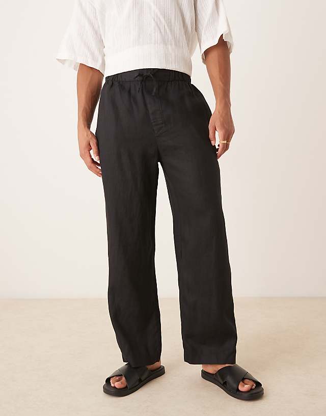 Asos ARKET Linen Drawstring Relaxed Trousers In Black