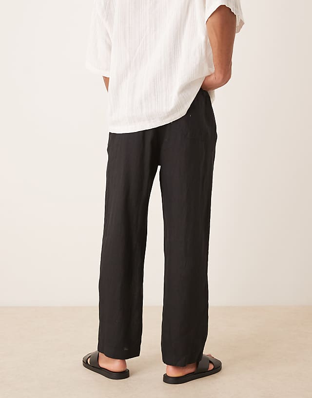 Asos ARKET Linen Drawstring Relaxed Trousers In Black