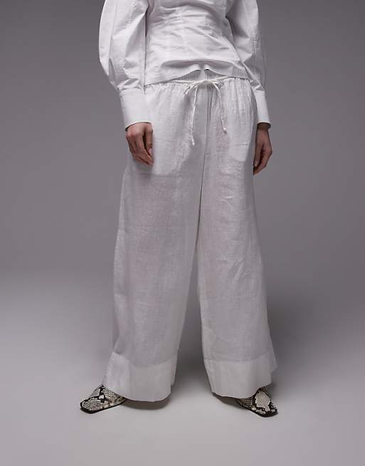 Asos ARKET Linen Trousers With Drawstring Waist In White