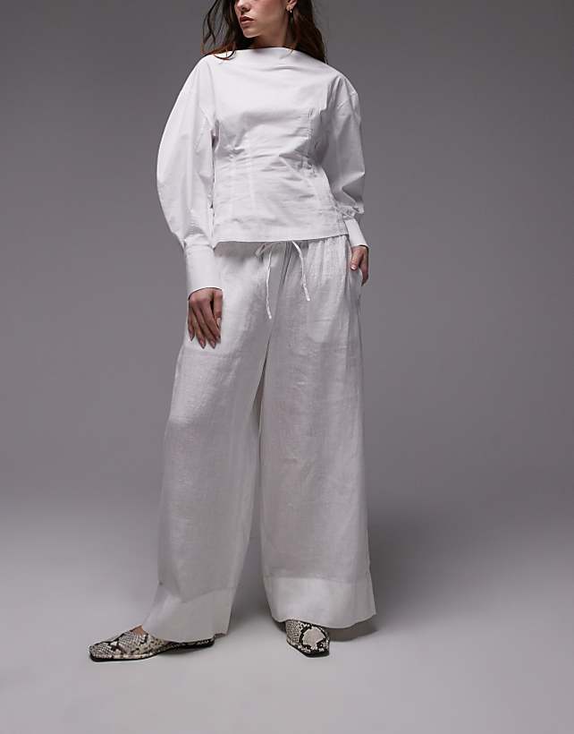 asos ARKET linen trousers with drawstring waist in white