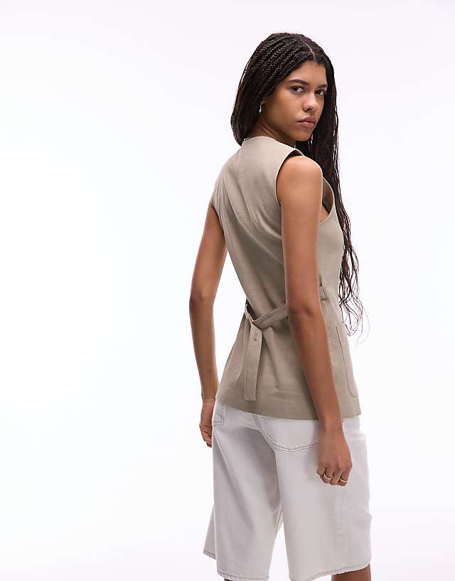 Asos ARKET Linen Waistcoat With Patch Pockets In Beige