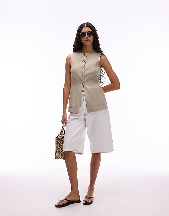 Asos ARKET Linen Waistcoat With Patch Pockets In Beige