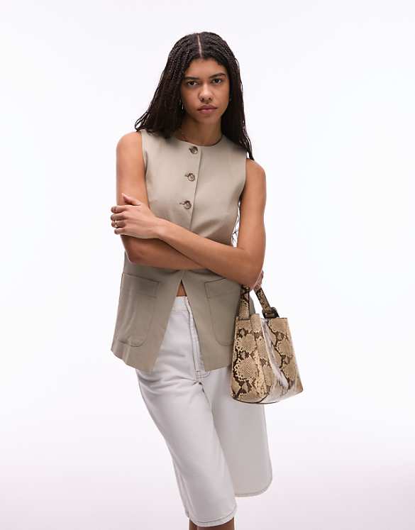 asos ARKET linen waistcoat with patch pockets in beige