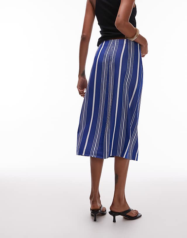 Asos ARKET Linen Wrap Beach Midi Skirt In Blue Pinstripe