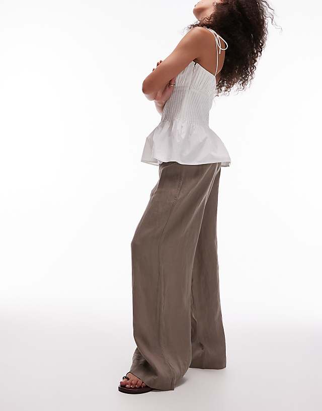 Asos ARKET Pure Linen Palazzo Trousers With Pull-on Waist In Mocha Brown