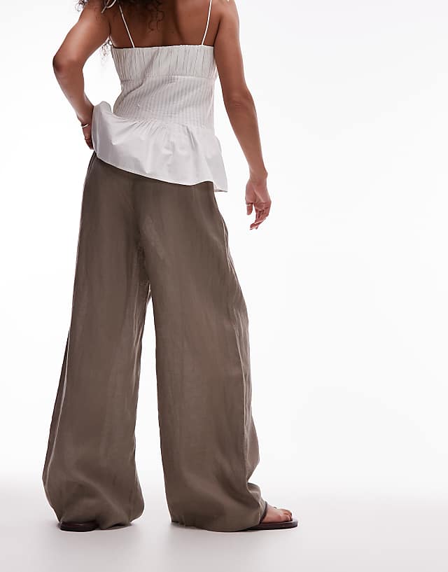 Asos ARKET Pure Linen Palazzo Trousers With Pull-on Waist In Mocha Brown