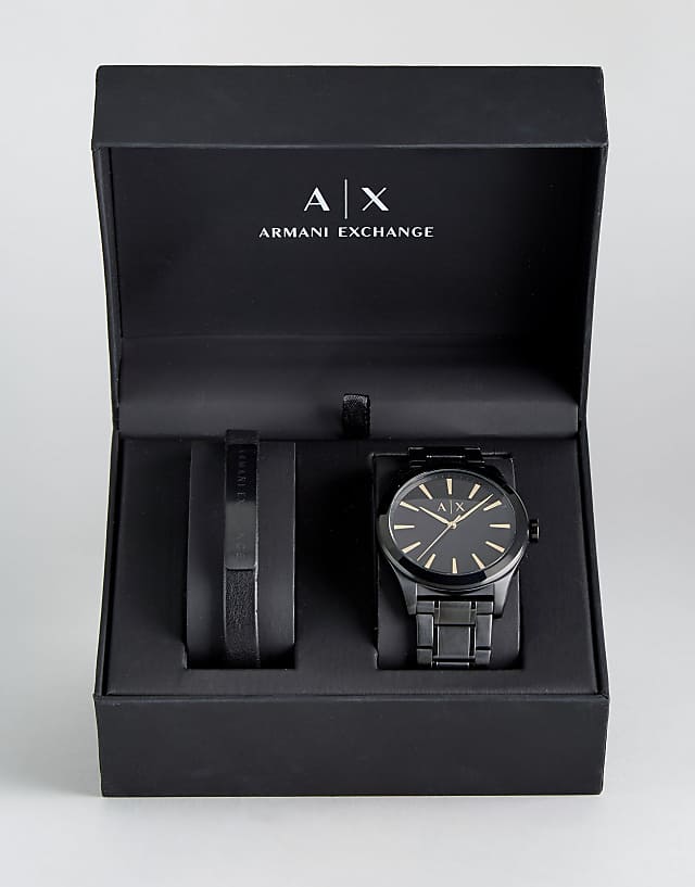 asos Armani Exchange AX7102 Black Watch & Bracelet Gift Set