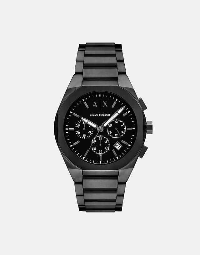 asos Armani Exchange Chronograph black stainless steel watch in black
