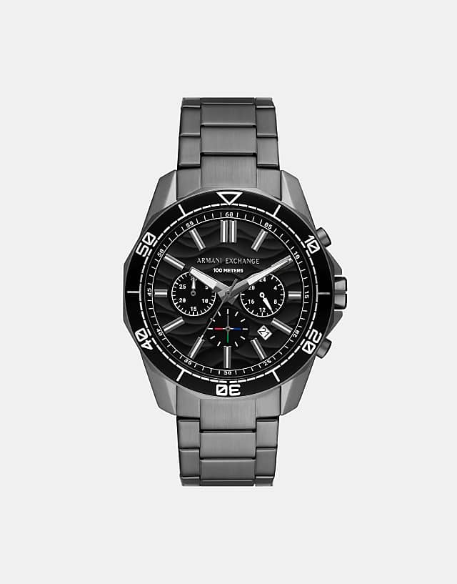asos Armani Exchange Chronograph gunmetal stainless steel watch in gunmetal