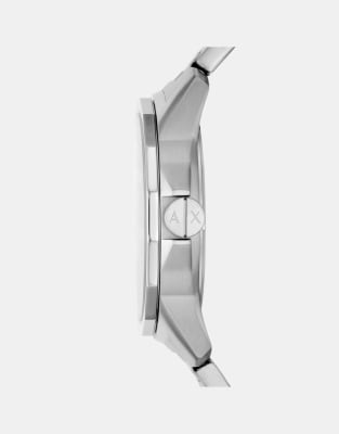 Asos Armani Exchange Men's Banks Three-hand Day-date Stainless Steel Watch Ax1764 In Silver