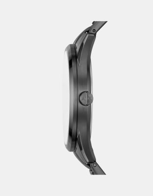 Asos Armani Exchange Multifunction Black Stainless Steel Watch And Bracelet Set In Black