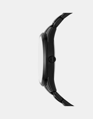 Asos Armani Exchange Multifunction Black Stainless Steel Watch And Necklace Set In Black