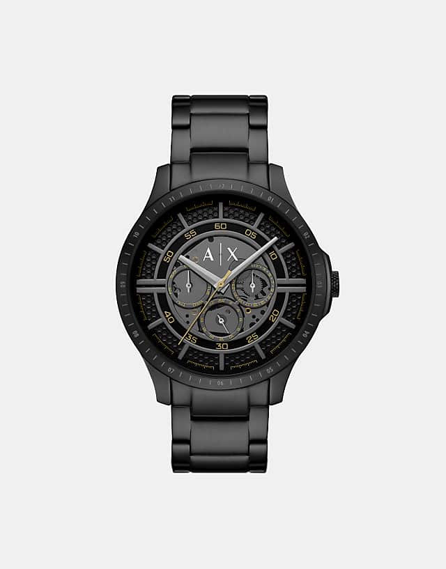 asos Armani Exchange Multifunction black stainless steel watch in black