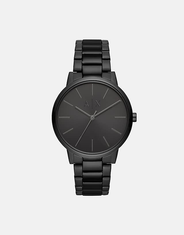 asos Armani Exchange Three-hand black steel watch in black