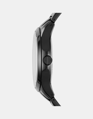 Asos Armani Exchange Three-hand Date Black Stainless Steel Watch And Bracelet Gift Set In Black