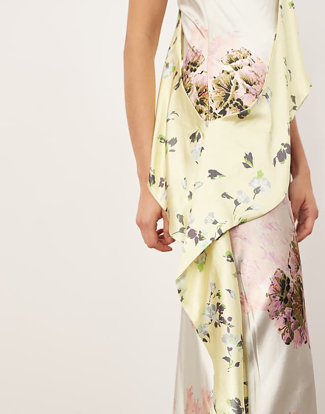 Asos ARRANGE Asymmetric Panelled Maxi Dress In Mixed Floral Print