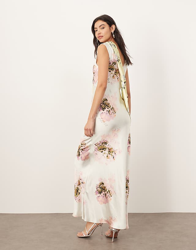 Asos ARRANGE Asymmetric Panelled Maxi Dress In Mixed Floral Print