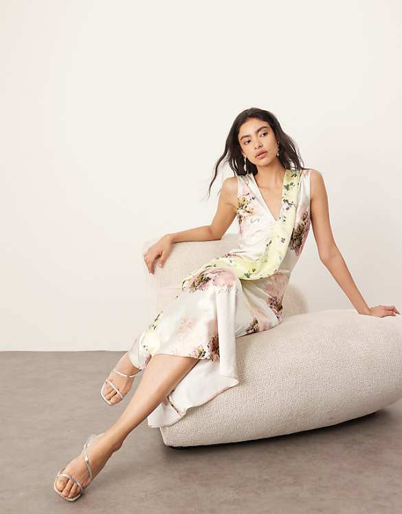 asos ARRANGE asymmetric panelled maxi dress in mixed floral print