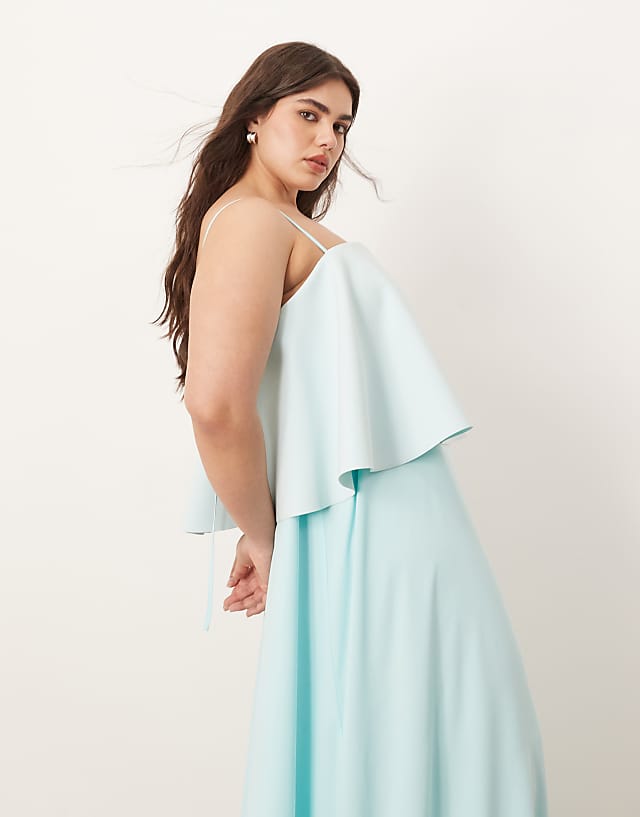 Asos ARRANGE Curve Strappy Layered Volume Maxi Dress In Light Blue
