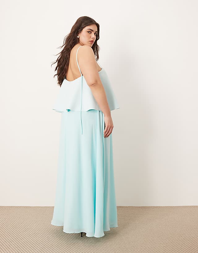 Asos ARRANGE Curve Strappy Layered Volume Maxi Dress In Light Blue