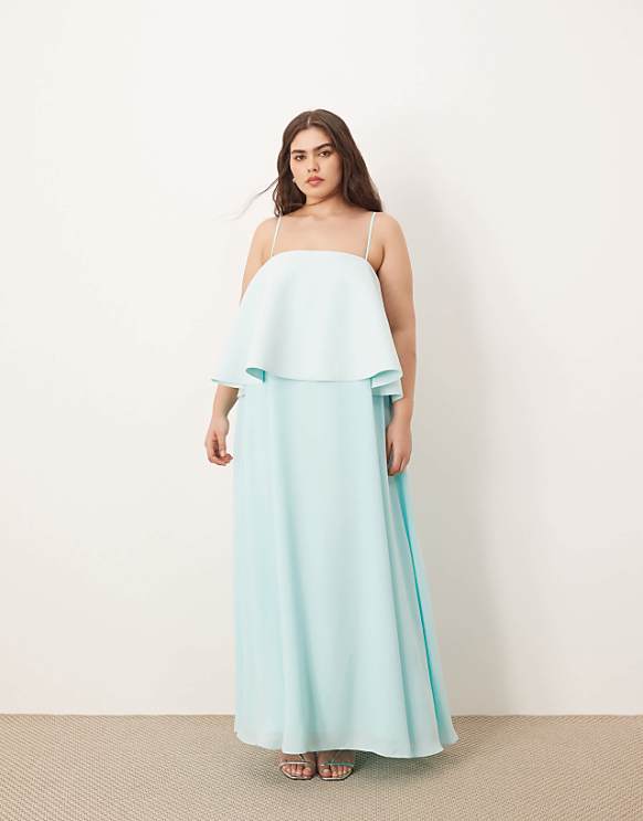 asos ARRANGE Curve strappy layered volume maxi dress in light blue