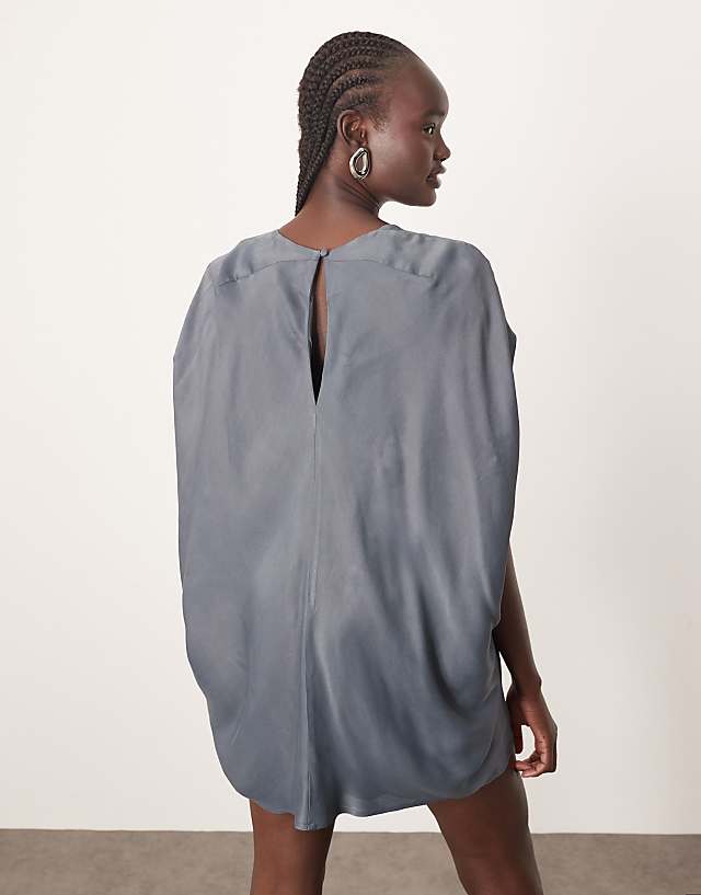 Asos ARRANGE Distorted Floral Embroidered Cocoon Mini Dress In Charcoal