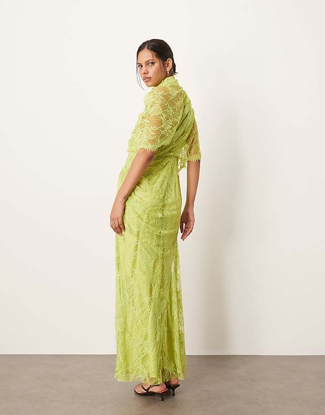 Asos ARRANGE Draped Shoulder Lace Maxi Dress Chartreuse