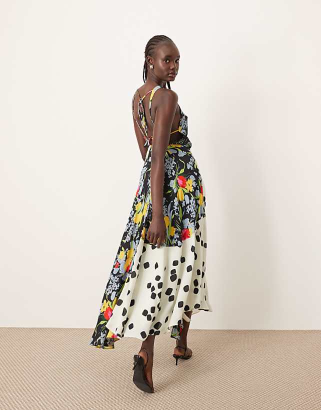 Asos ARRANGE Halterneck Maxi Dress With Back Strap Detail In Mixed Print