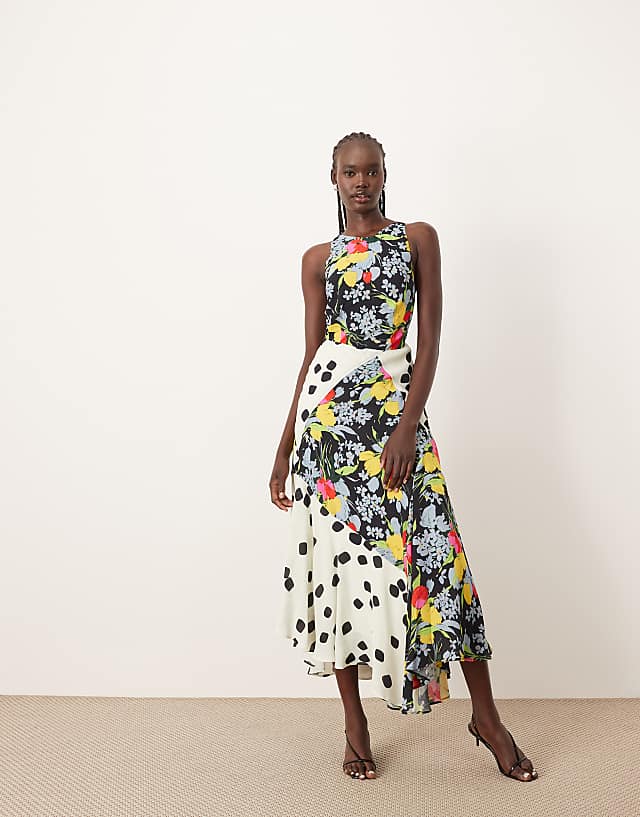 asos ARRANGE halterneck maxi dress with back strap detail in mixed print