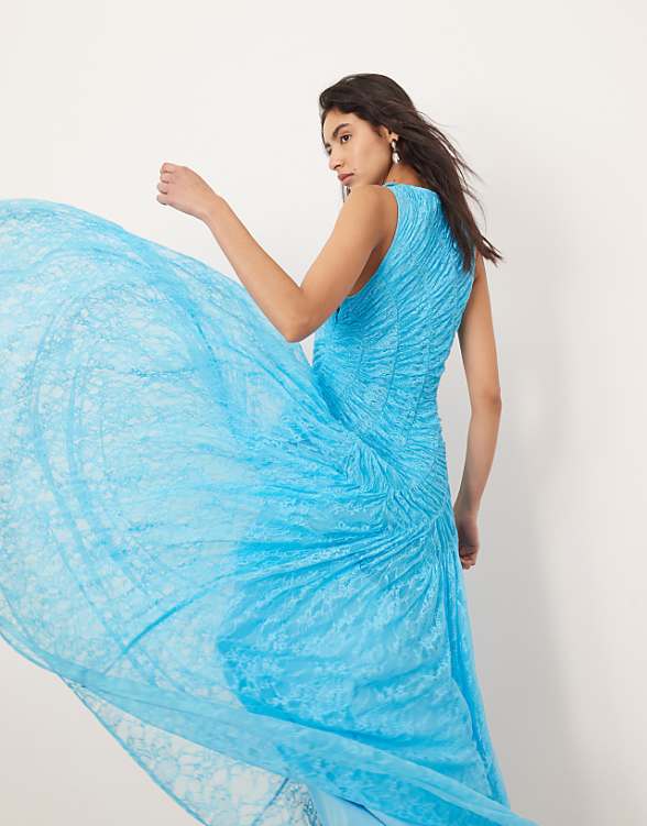 Asos ARRANGE Lace Ruched Panel Dropped Waist Maxi Dress In Sky Blue