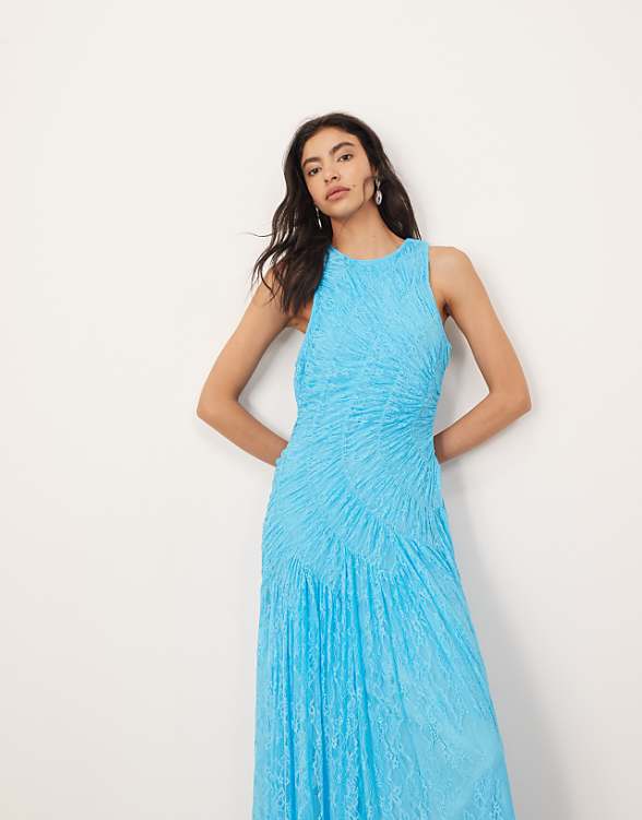 Asos ARRANGE Lace Ruched Panel Dropped Waist Maxi Dress In Sky Blue