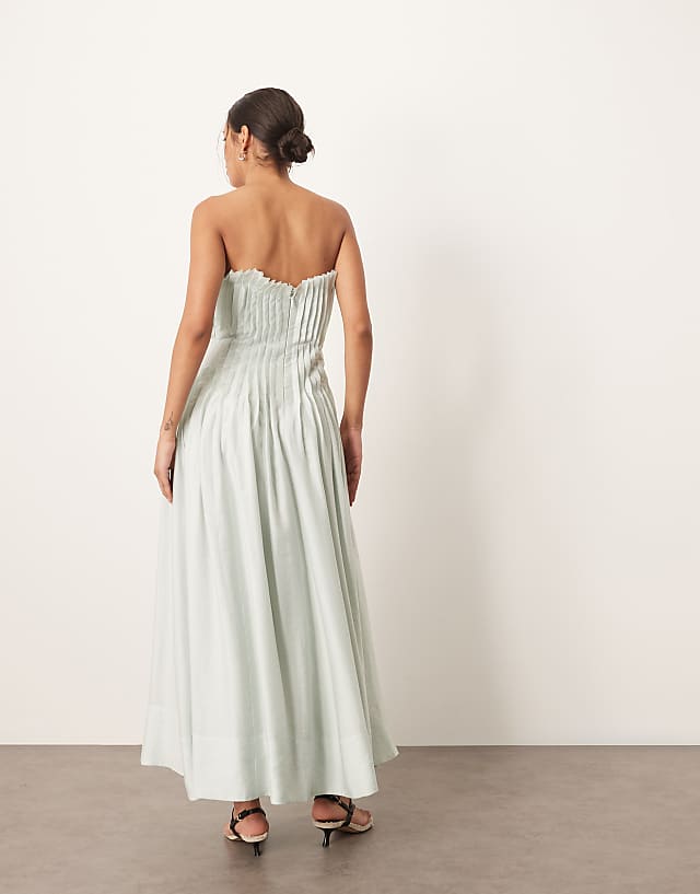 Asos ARRANGE Pintuck Organdy Dropped Waist Bandeau Midi Dress In Light Blue